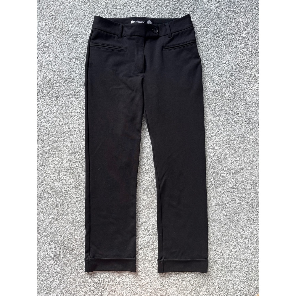 Betabrand Black Dress Pant Yoga Pants Womens Small Straight Leg Cuffed W1438-BK